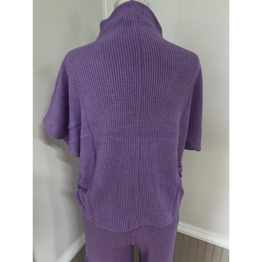 Zenana Womens Purple Waffle Knit 2 Piece Set Mock Neck Top Wide Leg Pants Small - Picture 15 of 15
